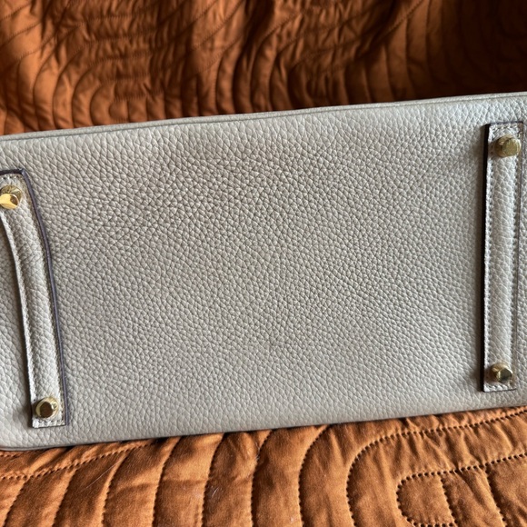 Tan Genuine Leather, Birkin-Inspired Tote with Gold Lock - Picture 9 of 12